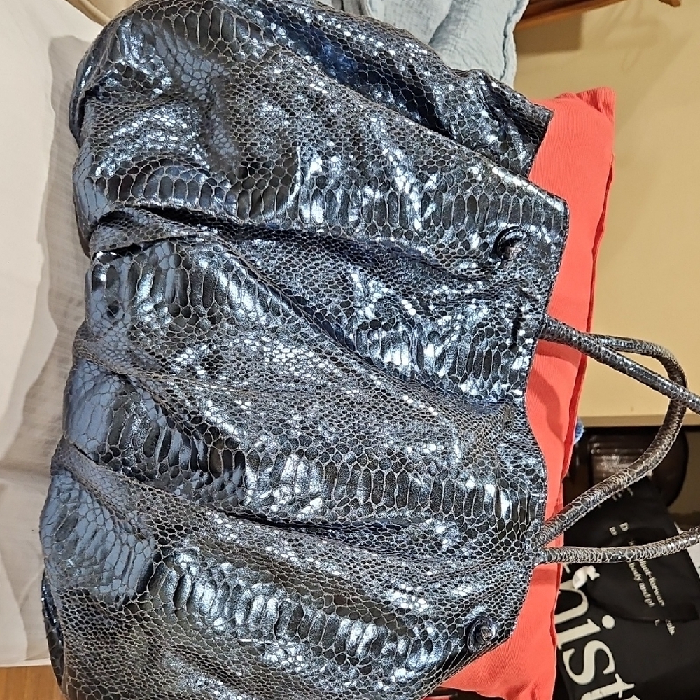 Carlos Falchi Metallic Snakeskin Shoulder Vegan Leather Bag